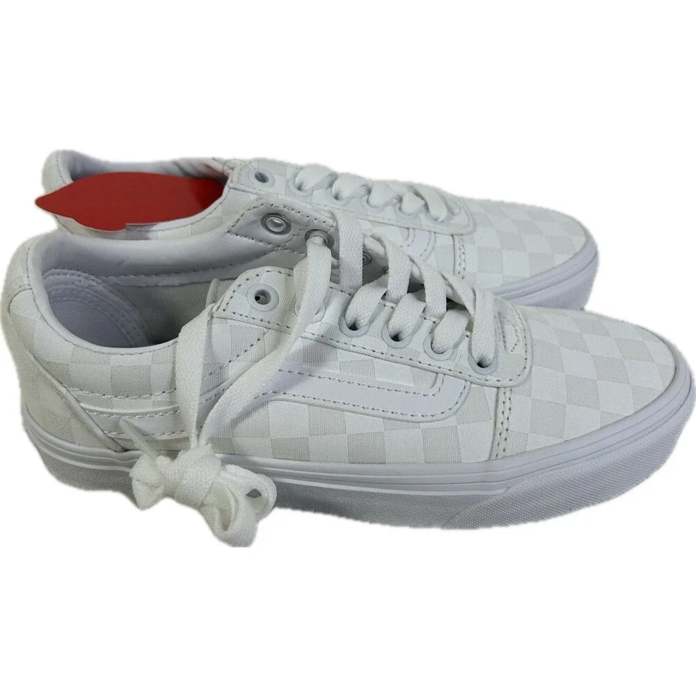 VANS Checkerboard WHITE/WHITE Canvas Womens Size 5 VN0A3IUNW51